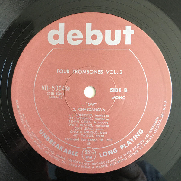 The Four Trombones - Four Trombones, Volume 2 (Vinyl, LP, Album, Limited Edition, Reissue, Mono) Very Good Plus (VG+) / Good (G)