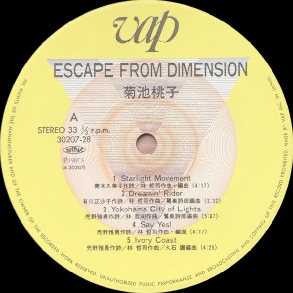 Momoko Kikuchi - Escape From Dimension (Vinyl, LP, Album) Very Good Plus (VG+) / Very Good (VG)