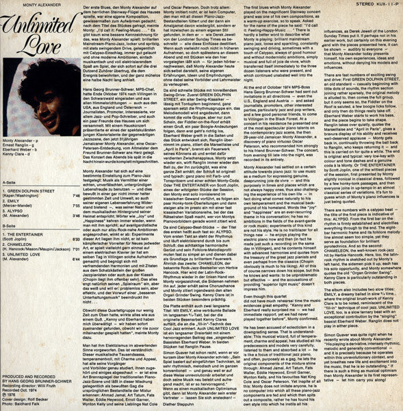 Monty Alexander - Unlimited Love (Live & In Concert) (Vinyl, LP, Album) Very Good Plus (VG+) / Very Good Plus (VG+)