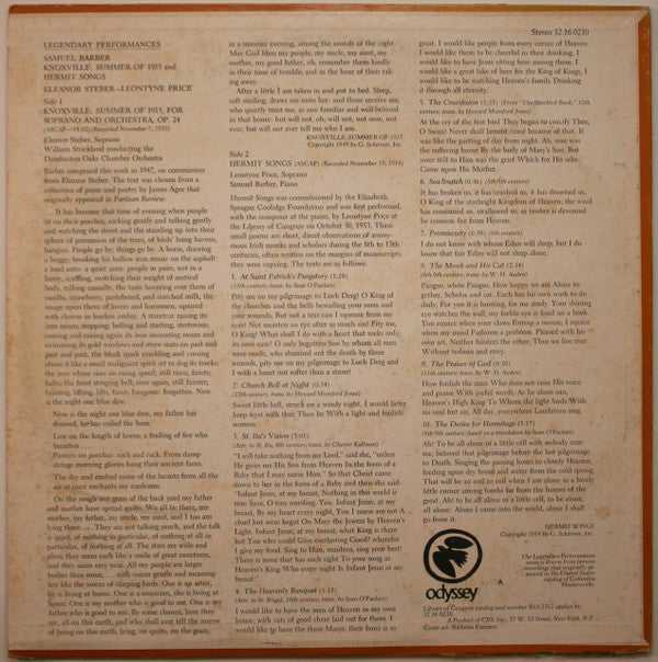Samuel Barber - Knoxville "Summer Of 1915" / Hermit Songs (Vinyl, LP, Compilation, Stereo) Very Good (VG) / Very Good (VG)