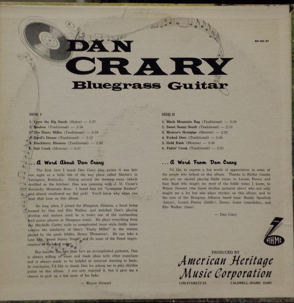 Dan Crary - Bluegrass Guitar (Vinyl, LP, Album) Very Good Plus (VG+) / Good Plus (G+)