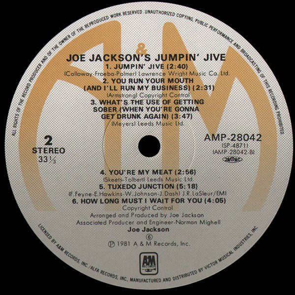 Joe Jackson - Joe Jackson's Jumpin' Jive (Vinyl, LP, Album) Very Good (VG) / Very Good (VG)