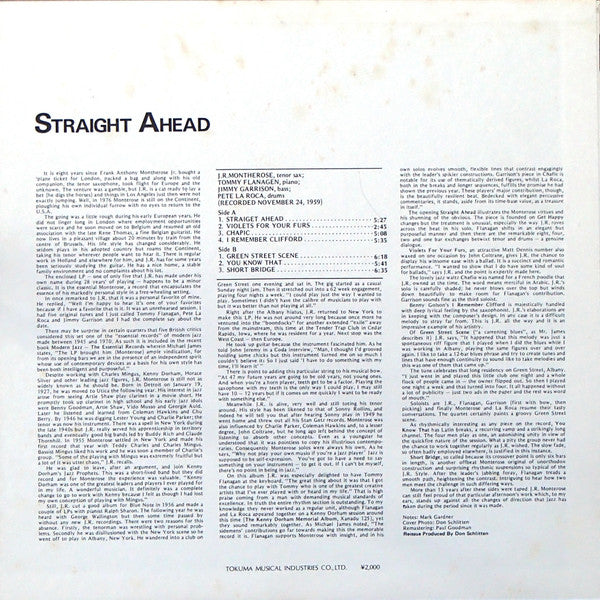 JR Monterose - Straight Ahead (Vinyl, LP, Reissue, Mono) Very Good Plus (VG+) / Very Good Plus (VG+)