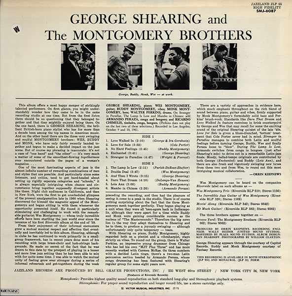 George Shearing - George Shearing And The Montgomery Brothers (Vinyl, LP, Album, Reissue, Stereo) Very Good Plus (VG+) / Very Good Plus (VG+)