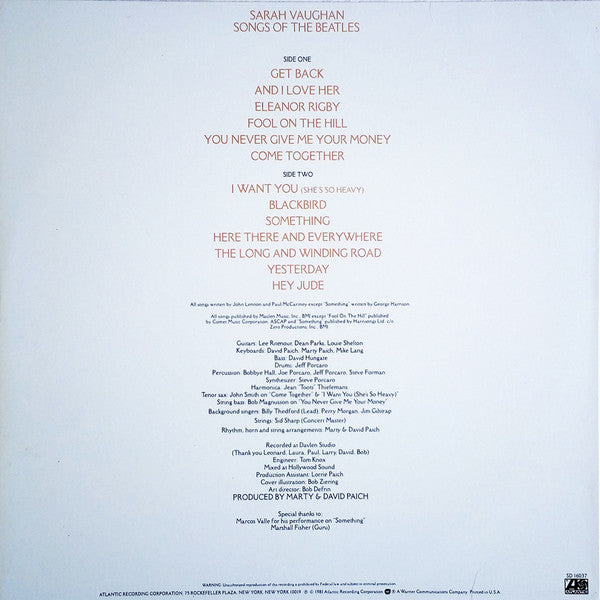 Sarah Vaughan - Songs Of The Beatles (Vinyl, LP, Album) Very Good Plus (VG+) / Very Good (VG)