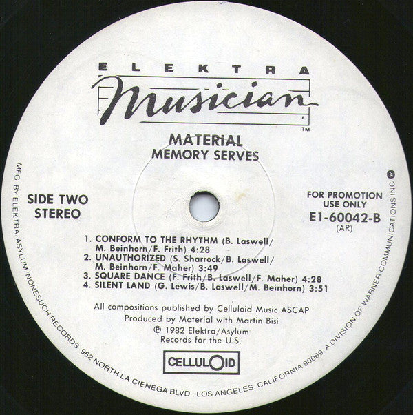 Material - Memory Serves (Vinyl, LP, Album, Promo, Stereo) Very Good Plus (VG+) / Very Good (VG)