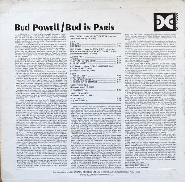 Bud Powell - Bud In Paris (Vinyl, LP, Album, Mono) Very Good (VG) / Very Good (VG)