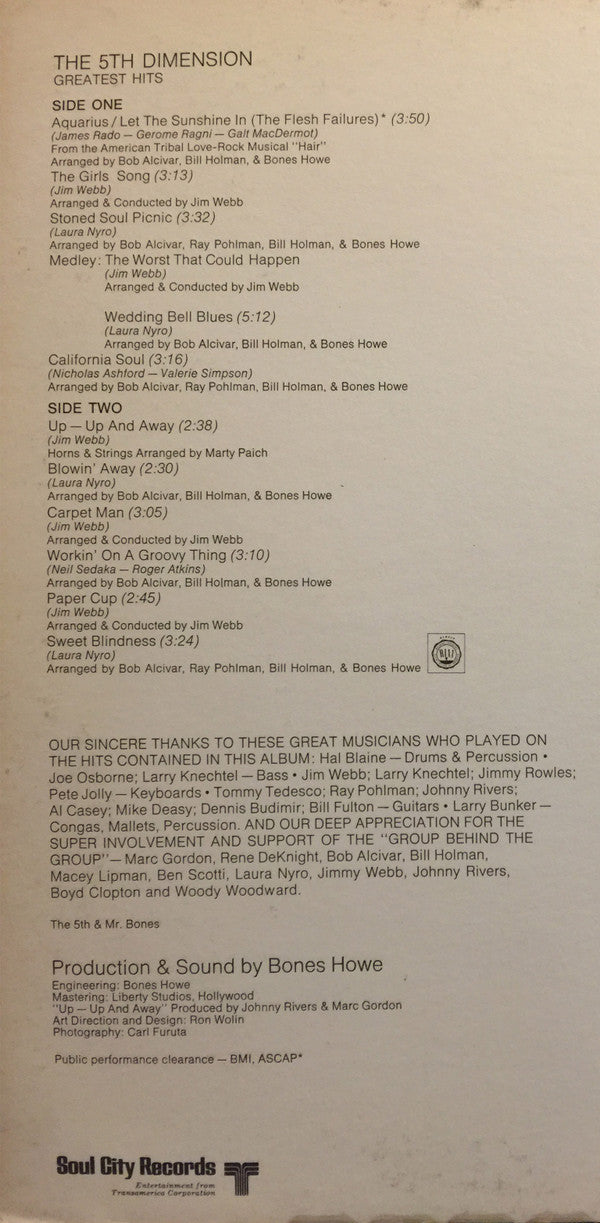 The Fifth Dimension - Greatest Hits (Vinyl, LP, Compilation, Stereo) Good Plus (G+) / Very Good (VG)