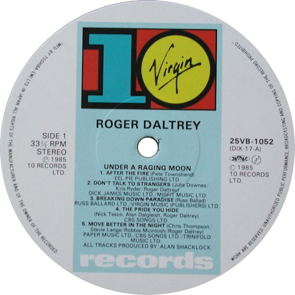 Roger Daltrey - Under A Raging Moon (Vinyl, LP, Album) Very Good Plus (VG+) / Good Plus (G+)