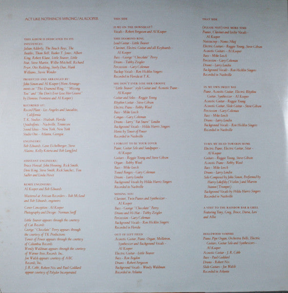 Al Kooper - Act Like Nothing's Wrong (Vinyl, LP, Album) Very Good (VG) / Good Plus (G+)