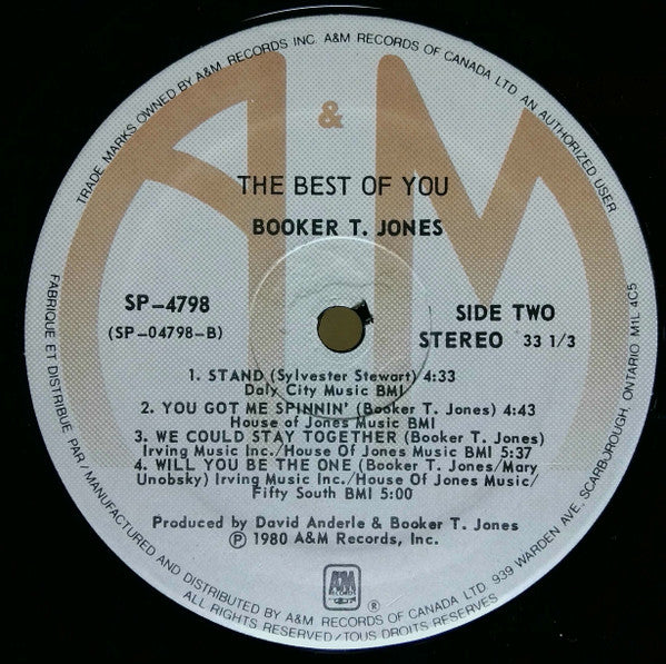 Booker T. Jones - The Best Of You (Vinyl, LP, Album, Stereo) Very Good (VG) / Very Good (VG)