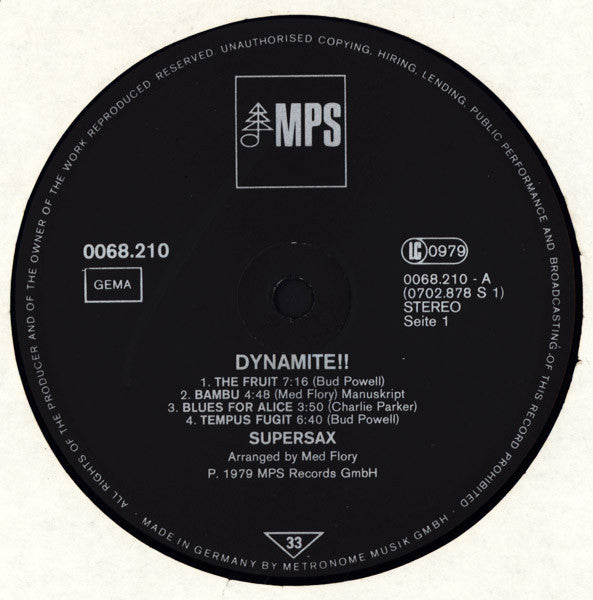 Supersax - Dynamite !! (Vinyl, LP, Album) Very Good Plus (VG+) / Very Good Plus (VG+)