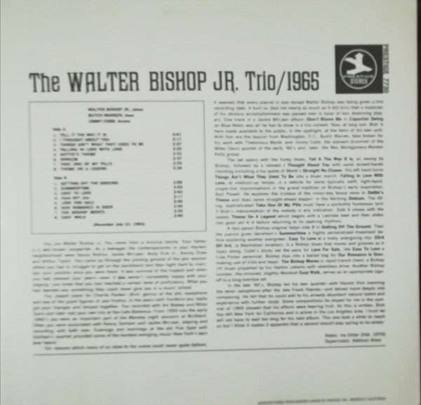 The Walter Bishop, Jr. Trio - 1965 (Vinyl, LP, Album, Reissue, Stereo) Very Good Plus (VG+) / Very Good (VG)