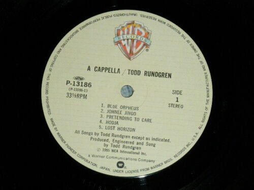 Todd Rundgren - A Cappella (Vinyl, LP, Album) Very Good Plus (VG+) / Very Good (VG)