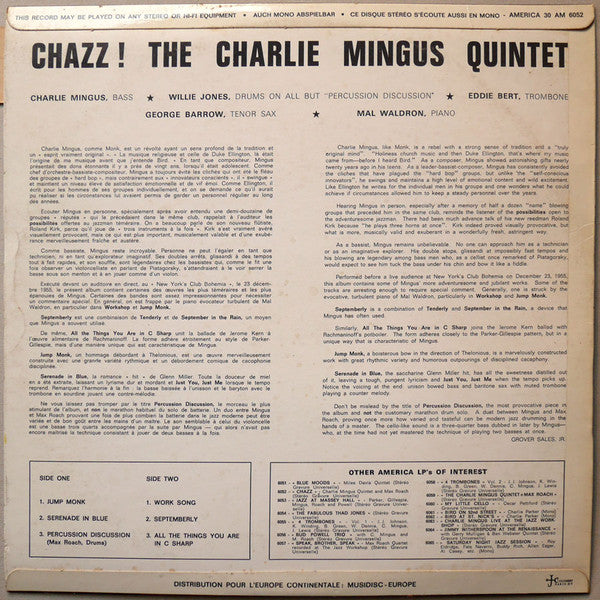 The Charles Mingus Quintet - Chazz! (Vinyl, LP, Album, Reissue, Stereo) Very Good (VG) / Good Plus (G+)