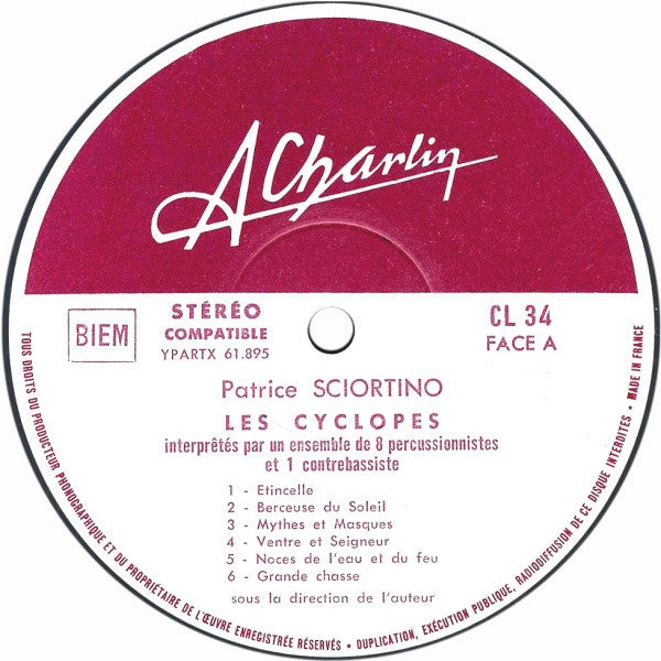 Patrice Sciortino - Les Cyclopes - Panorama De La Percussion (Vinyl, LP) Very Good Plus (VG+) / Very Good Plus (VG+)