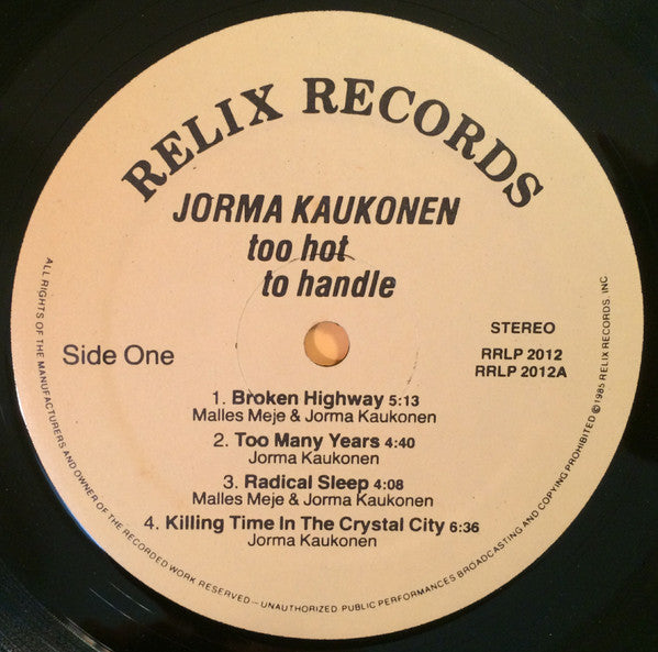 Jorma Kaukonen - Too Hot To Handle (Vinyl, LP, Album) Near Mint (NM or M-) / Near Mint (NM or M-)