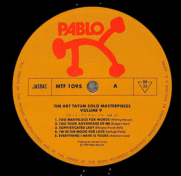 Art Tatum - The Tatum Solo Masterpieces, Vol. 9 (Vinyl, LP, Album, Mono) Very Good Plus (VG+) / Very Good (VG)