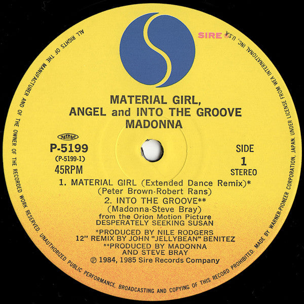 Madonna - Material Girl, Angel And Into The Groove (Vinyl, 12", 45 RPM, Maxi-Single, Stereo) Very Good Plus (VG+) / Very Good (VG)
