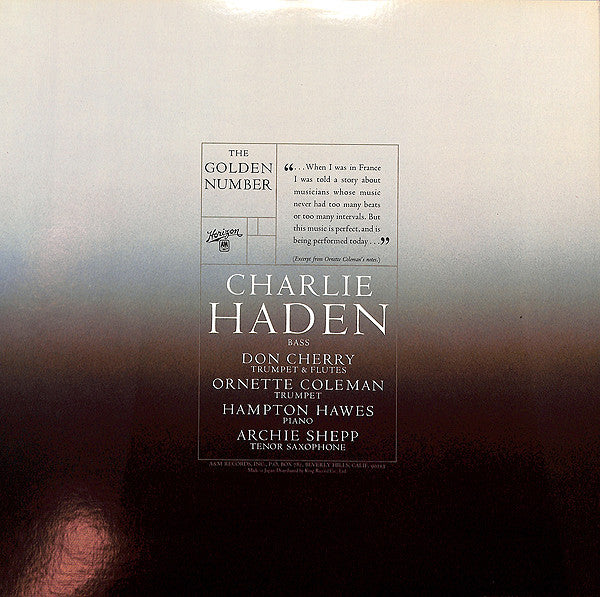 Charlie Haden - The Golden Number (Vinyl, LP, Album) Very Good Plus (VG+) / Very Good (VG)