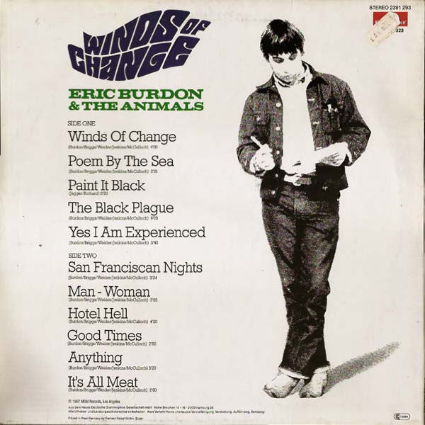 Eric Burdon & The Animals - Winds Of Change (Vinyl, LP, Album, Stereo, Reissue) Very Good Plus (VG+) / Very Good (VG)