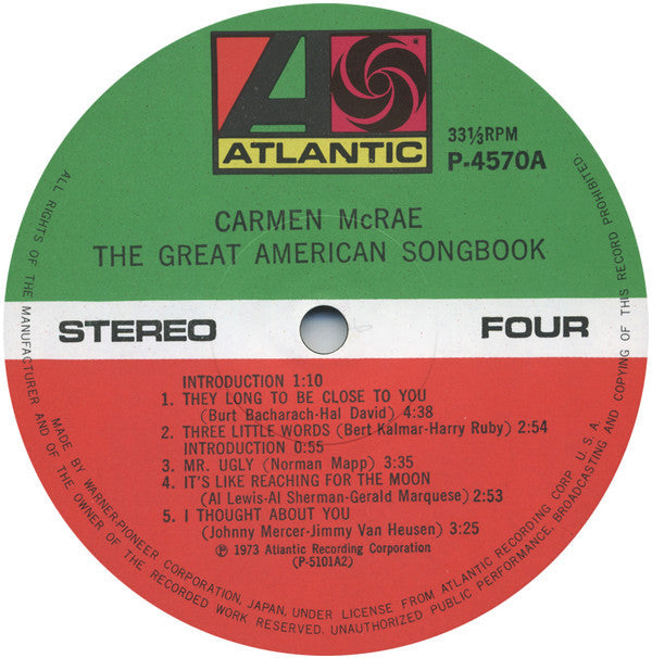 Carmen McRae - The Great American Songbook (Vinyl, LP, Album, Stereo)