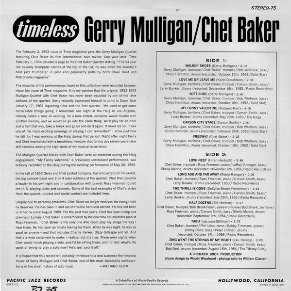 Gerry Mulligan - Timeless (Vinyl, LP, Compilation, Reissue, Stereo) Very Good (VG) / Very Good (VG)