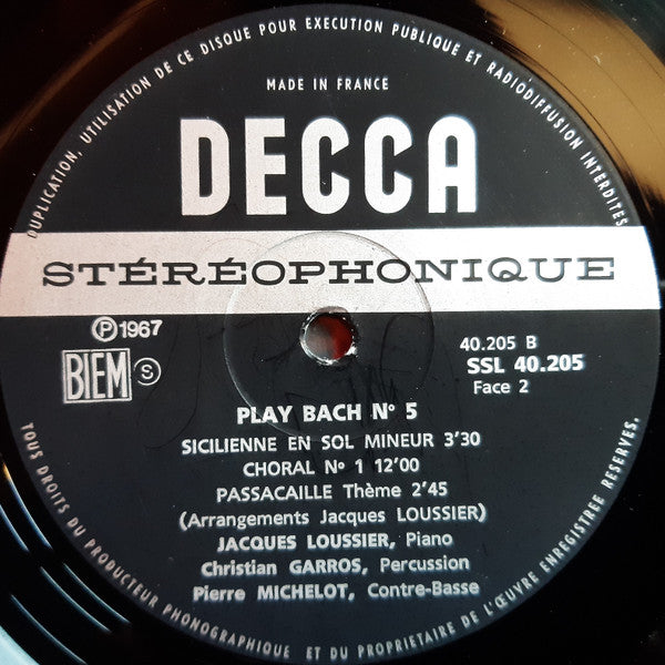 Jacques Loussier Trio - Play Bach 5 (Vinyl, LP, Stereo) Very Good (VG) / Good Plus (G+)