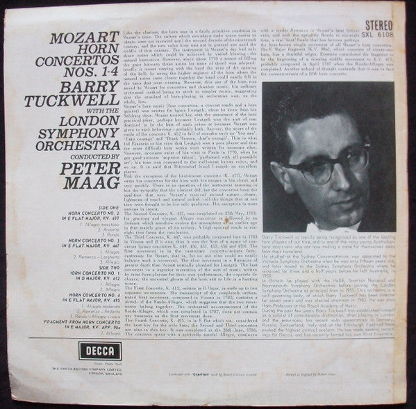 Wolfgang Amadeus Mozart - Horn Concertos 1-4 (Vinyl, LP, Repress, Stereo) Very Good (VG) / Very Good Plus (VG+)