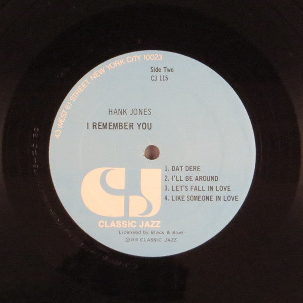 Hank Jones - I Remember You (Vinyl, LP, Album) Very Good (VG) / Good Plus (G+)