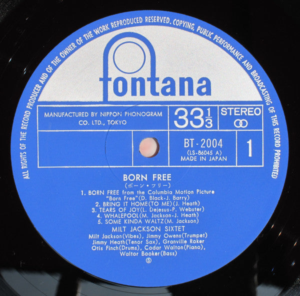 Milt Jackson - Born Free (Vinyl, LP, Album, Reissue, Stereo) Very Good (VG) / Very Good Plus (VG+)
