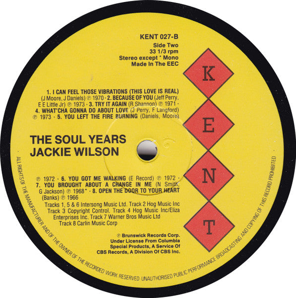 Jackie Wilson - The Soul Years (Vinyl, LP, Compilation, Stereo)