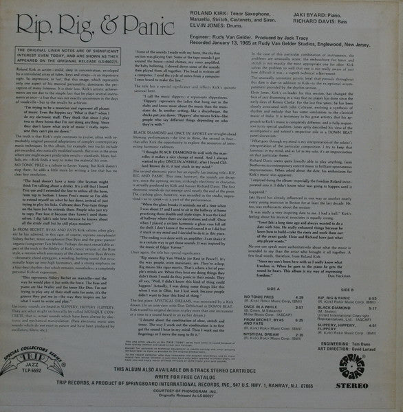 The Roland Kirk Quartet - Rip, Rig & Panic (Vinyl, LP, Album, Reissue, Stereo) Very Good (VG) / Very Good Plus (VG+)