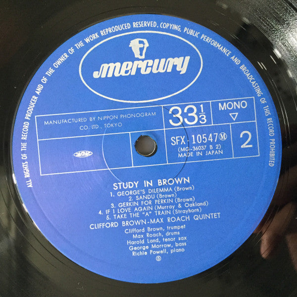 Clifford Brown And Max Roach - Study In Brown (Vinyl, LP, Album, Reissue, Mono) Very Good Plus (VG+) / Very Good Plus (VG+)