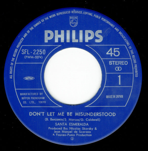 Santa Esmeralda - Don't Let Me Be Misunderstood /  You're My Everything = 悲しき願い   / ユー・アー・マイ・エブリシング (Vinyl, 7", 45 RPM, Single, Stereo) Very Good (VG) / Very Good Plus (VG+)