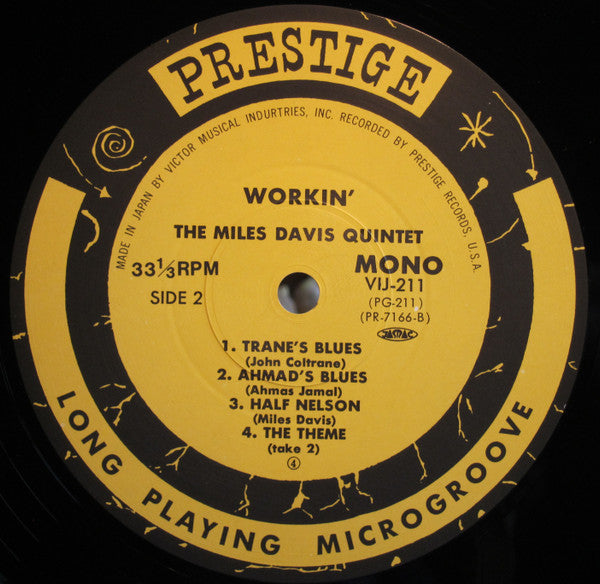 The Miles Davis Quintet - Workin' With The Miles Davis Quintet (Vinyl, LP, Album, Mono, Reissue) Very Good Plus (VG+) / Very Good (VG)