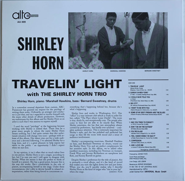 Shirley Horn - Travelin' Light (Vinyl, LP, Album, Stereo) Near Mint (NM or M-) / Near Mint (NM or M-)