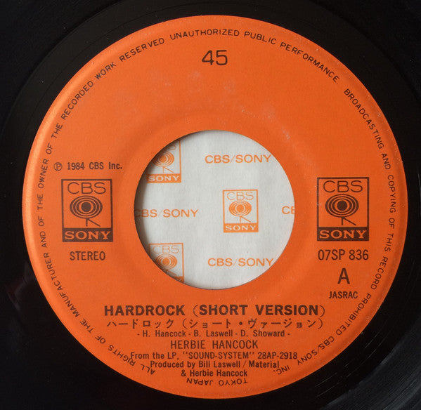 Herbie Hancock - Hardrock (Vinyl, 7", Single) Very Good Plus (VG+) / Very Good Plus (VG+)
