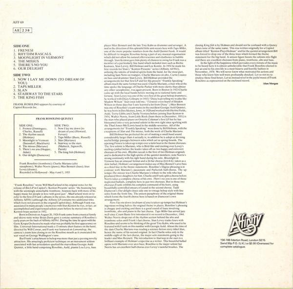 Frank Rosolino Quintet - Frankly Speaking (Vinyl, LP, Album, Reissue) Very Good Plus (VG+) / Fair (F)