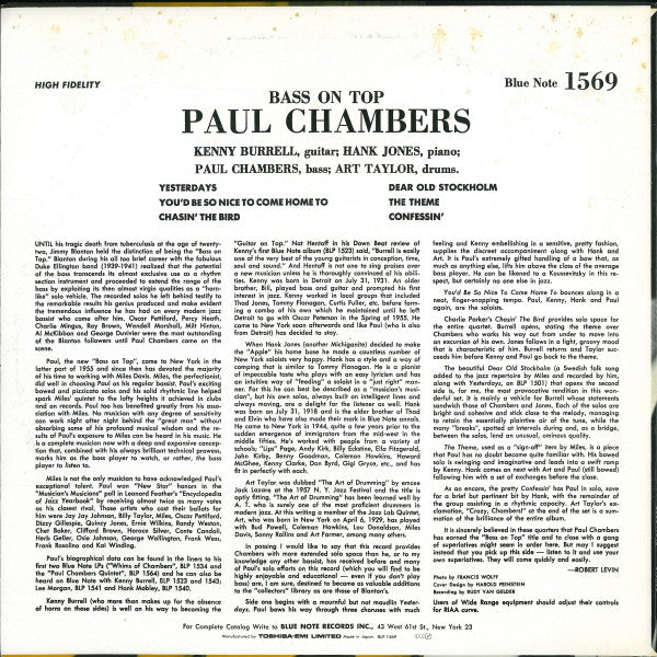 Paul Chambers Quartet - Bass On Top (Vinyl, LP, Album, Stereo, Reissue) Very Good Plus (VG+) / Near Mint (NM or M-)