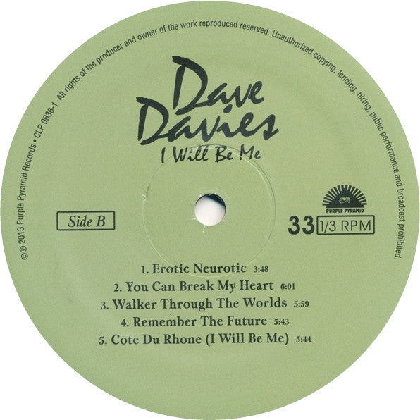 Dave Davies - I Will Be Me (Vinyl, LP, Album) Very Good Plus (VG+) / Very Good Plus (VG+)