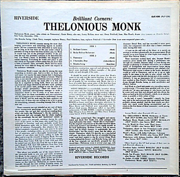 Thelonious Monk - Brilliant Corners (Vinyl, LP, Album, Reissue, Mono) Mint (M) / Mint (M)