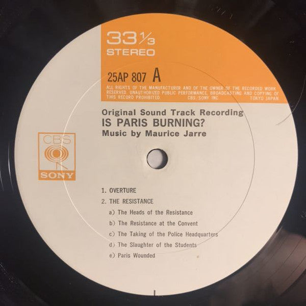Maurice Jarre - Is Paris Burning? (The Original Sound Track Recording) (Vinyl, LP, Album, Reissue, Stereo) Very Good (VG) / Very Good (VG)