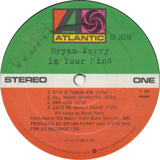 Bryan Ferry - In Your Mind (Vinyl, LP, Album, Stereo) Very Good (VG) / Very Good Plus (VG+)