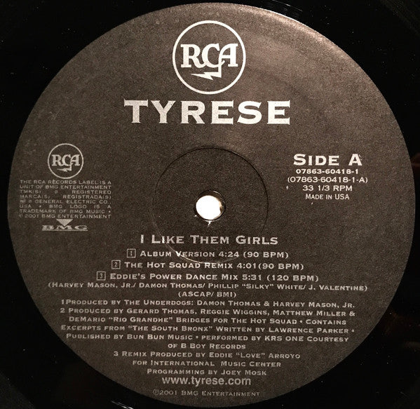 Tyrese - I Like Them Girls (Vinyl, 12", 33 ⅓ RPM, Single) Good Plus (G+) / Good Plus (G+)