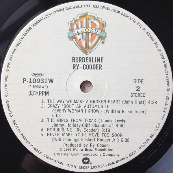 Ry Cooder - Borderline = ボーダーライン (Vinyl, LP, Album, Stereo) Very Good Plus (VG+) / Very Good Plus (VG+)