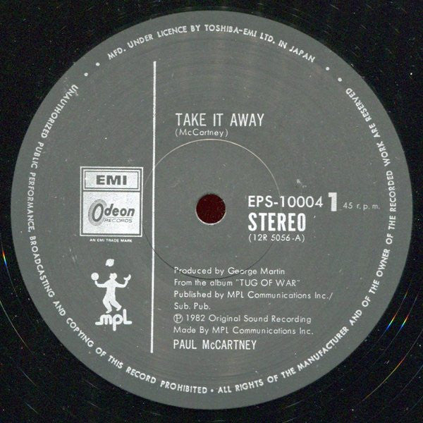 Paul McCartney - Take It Away (Vinyl, 12", 45 RPM) Very Good Plus (VG+) / Very Good Plus (VG+)
