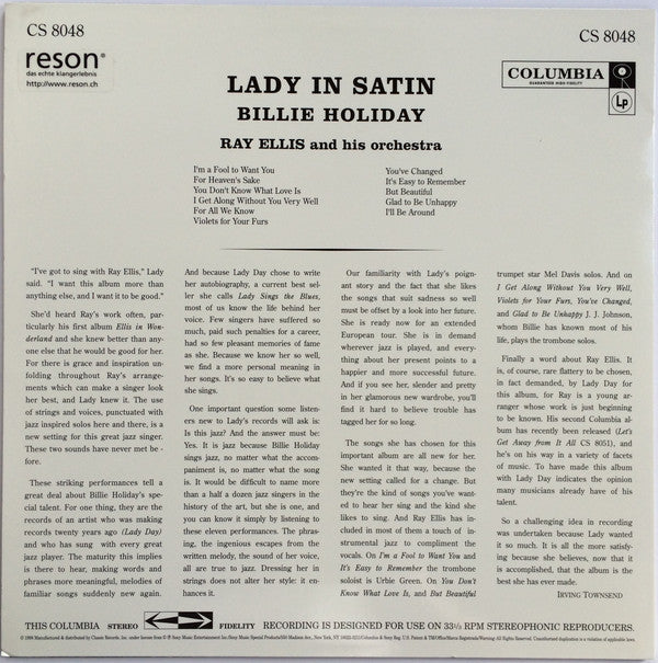Billie Holiday - Lady In Satin (Vinyl, LP, Album, Reissue, Remastered) Near Mint (NM or M-) / Near Mint (NM or M-)