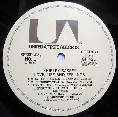 Shirley Bassey - Love, Life And Feelings (Vinyl, LP, Album)