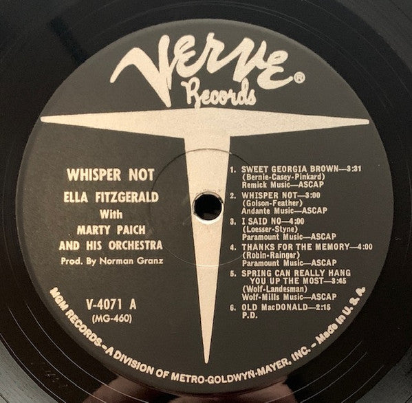 Ella Fitzgerald - Whisper Not (Vinyl, LP, Album, Mono) Good Plus (G+) / Very Good (VG)